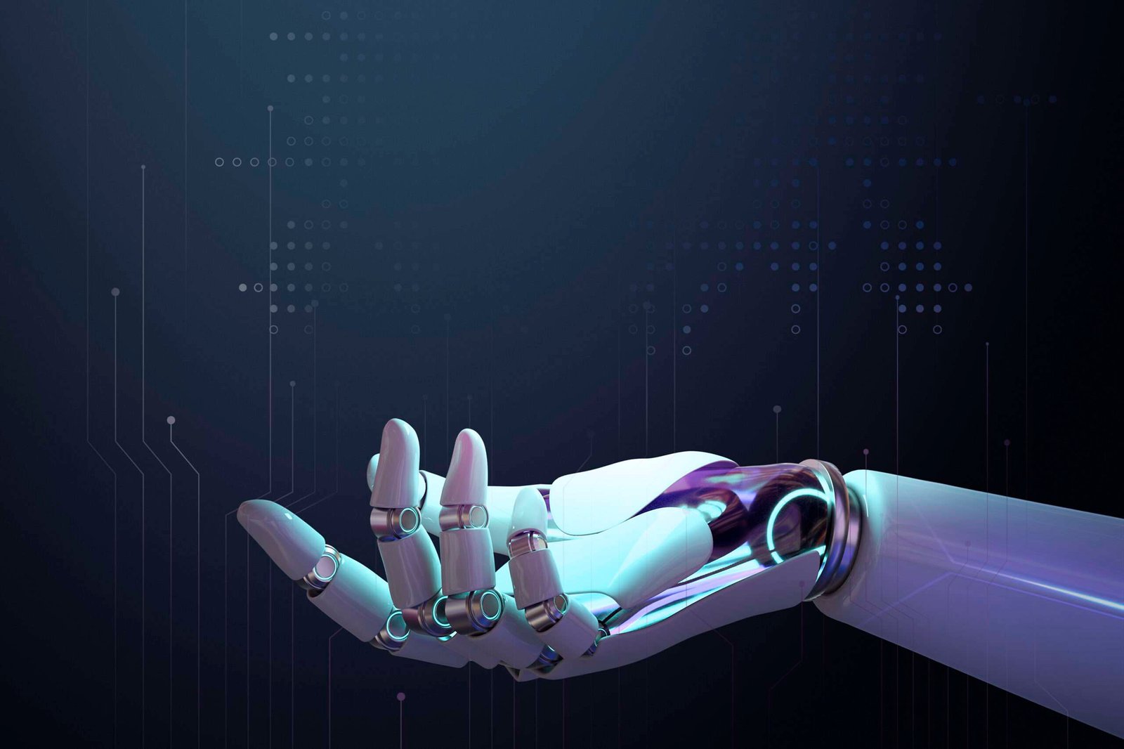 3D robot hand background, AI technology side view